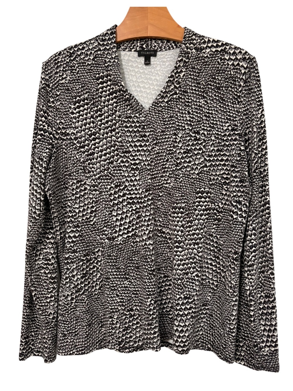 Talbots V-Neck Long Sleeve Blouse Large Snakeskin Print